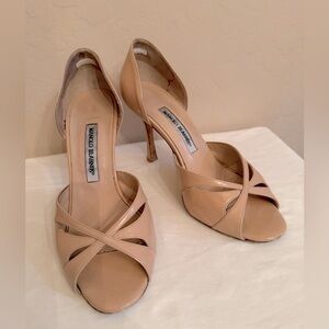 Manolo Blahnik Open Toe D’Orsay Pump, Beige, Size 8 (38.5 Italian)